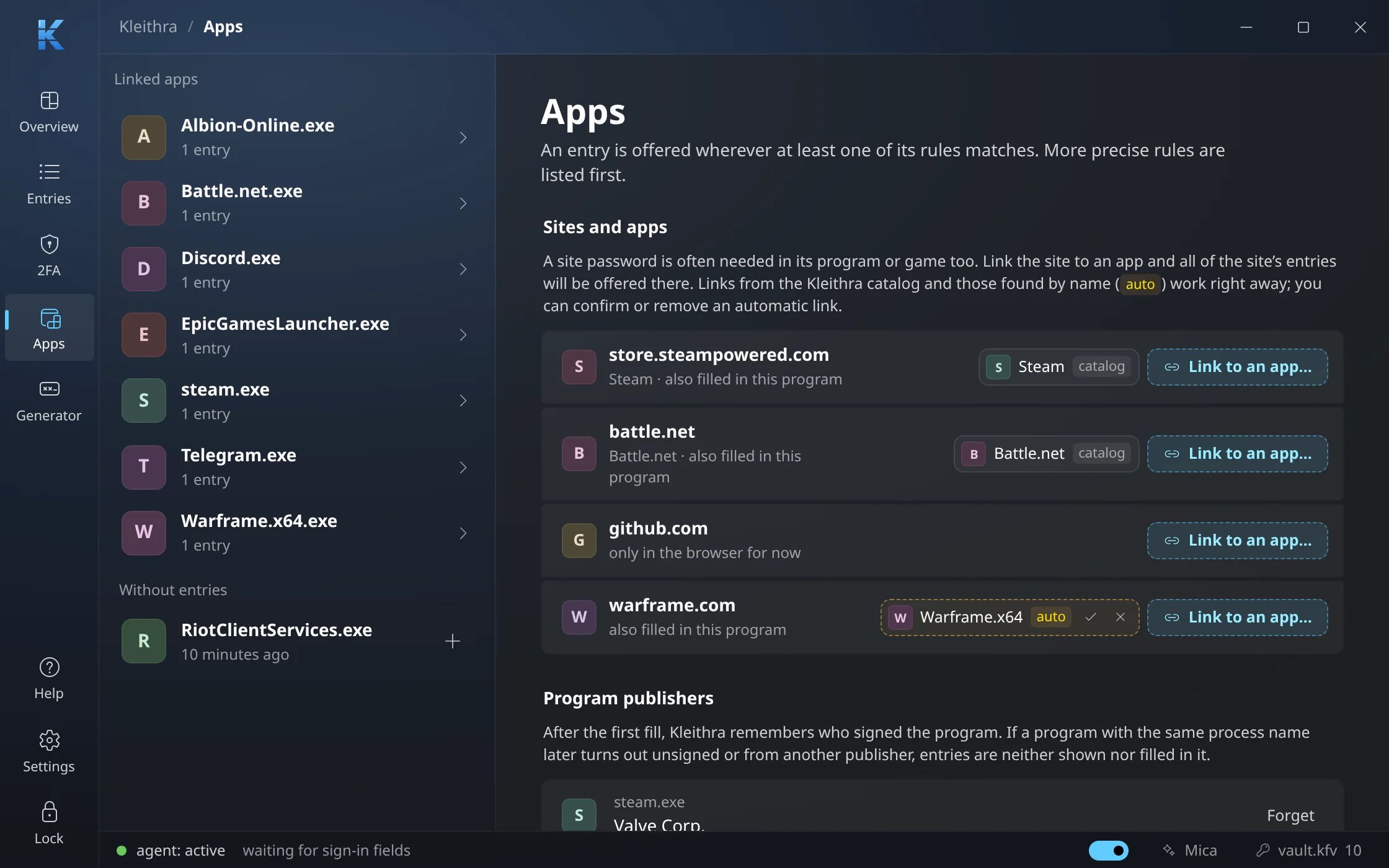 Sites and the apps they belong to