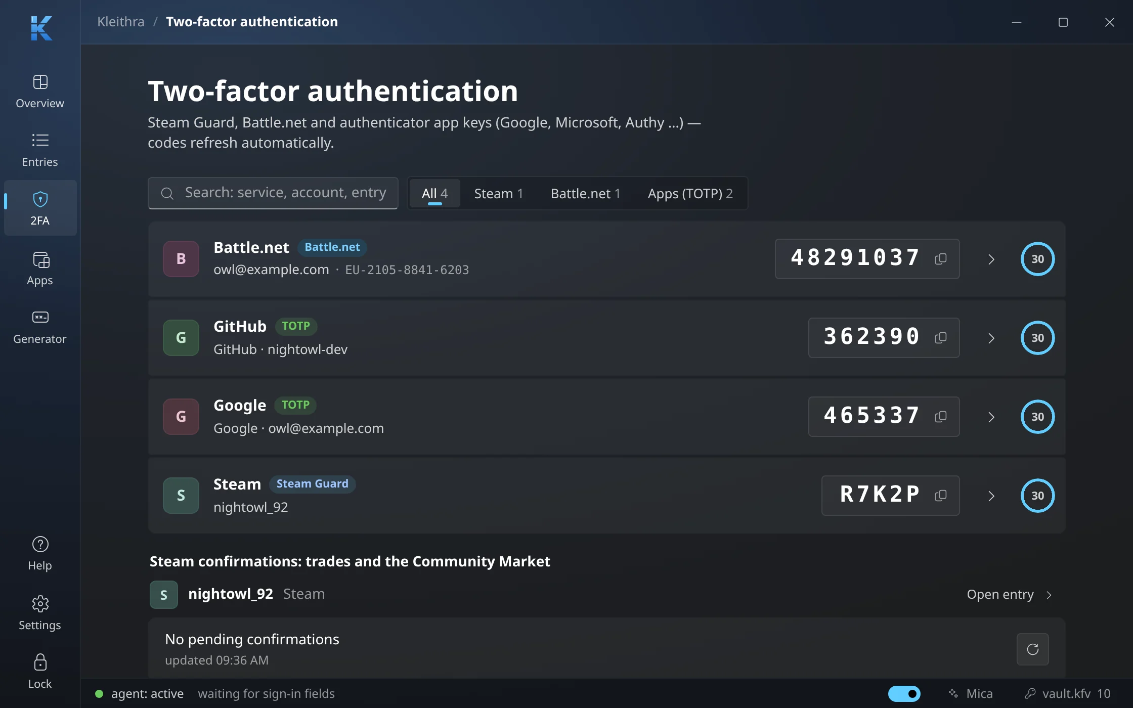 Every 2FA code on one page